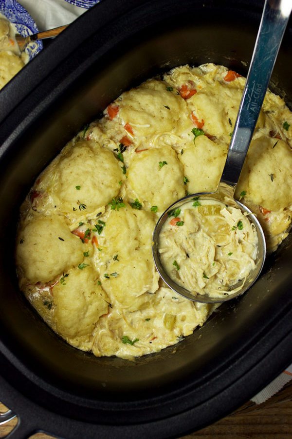 serving Slow Cooker Chicken and Dumplings 