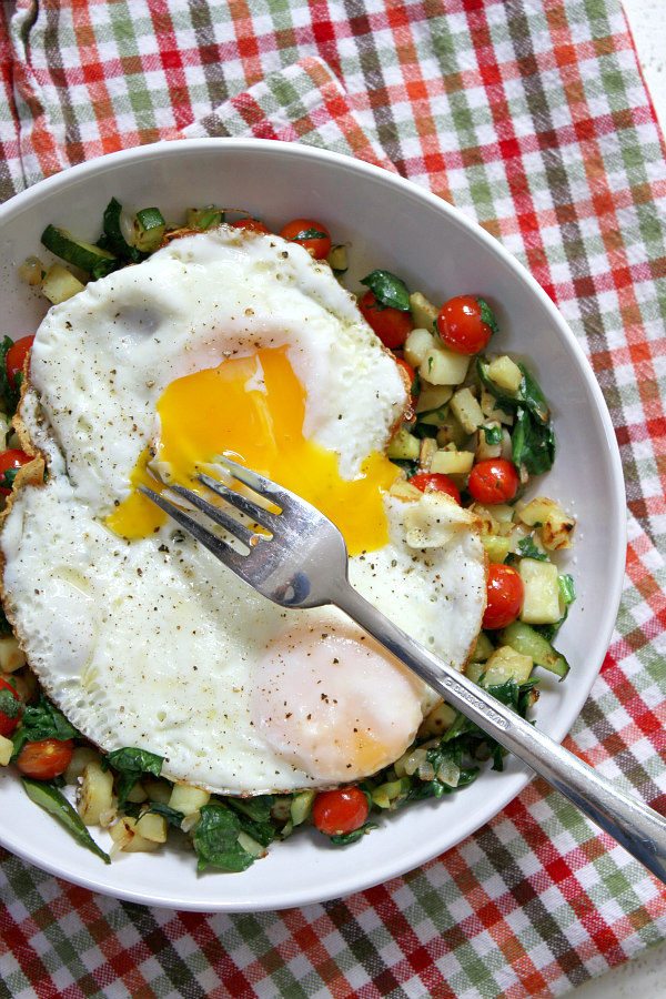 Sweet Potato Hash with Perfect Fried Eggs - from RecipeGirl.com