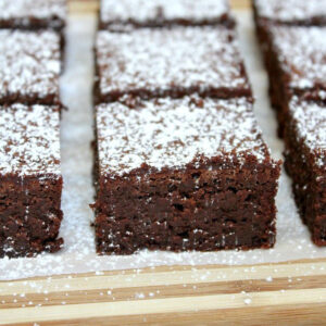 flourless brownies set in rows