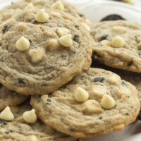 These Cookies 'n' Cream Cookies are full of white chocolate chips and crushed Oreos for true cookie addicts! They are soft and chewy and not cakey!