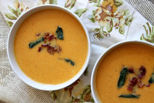 Sweet Potato Soup with Bacon and Crispy Sage Recipe - from RecipeGirl.com