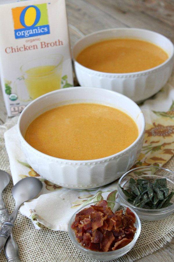 Sweet Potato Soup with Bacon and Crispy Sage Recipe - from RecipeGirl.com