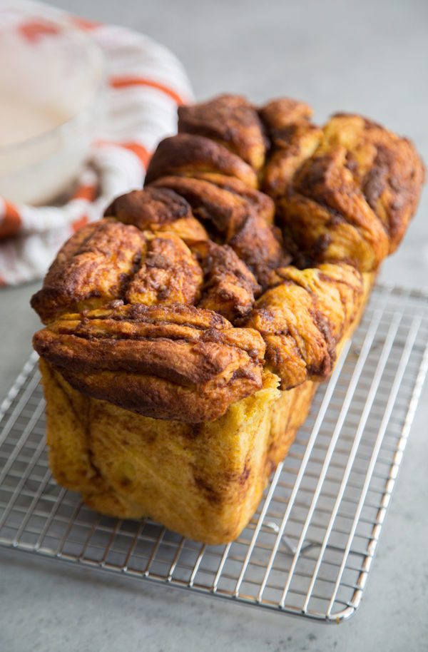 Pumpkin Pull Apart Bread on a cooling rack