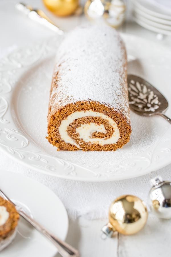 Gingerbread Roll with Lemon Cream Cheese Filling - from RecipeGirl.com