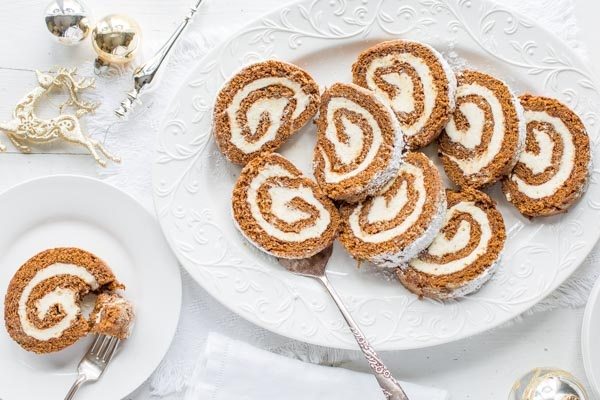 Gingerbread Roll with Lemon Cream Cheese Filling - from RecipeGirl.com