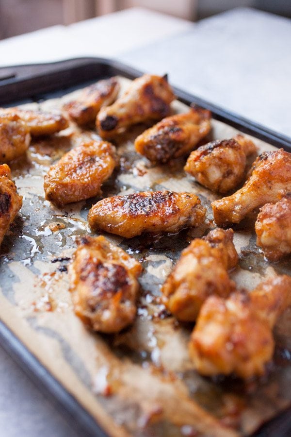 Baked Honey Mustard Chicken Wings on a baking sheet