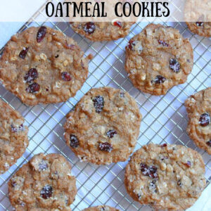 pinterest image for maple cranberry oatmeal cookies