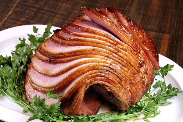 Brown Sugar Glazed Ham on a platter