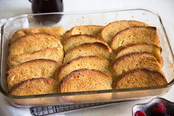 Eggnog French Toast Casserole just out of the oven