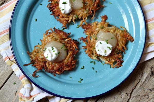 Old Bay Potato Latkes recipe - from RecipeGirl.com