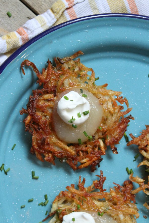 Old Bay Potato Latkes recipe - from RecipeGirl.com