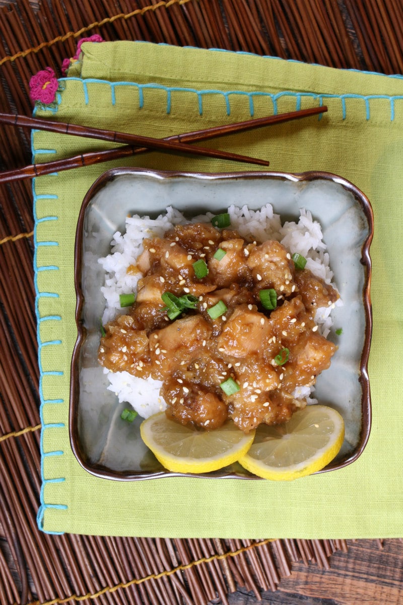 Slow Cooker Lemon Chicken served over rice