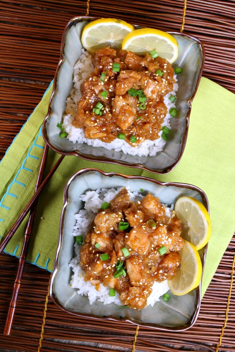 Slow Cooker Lemon Chicken served over rice