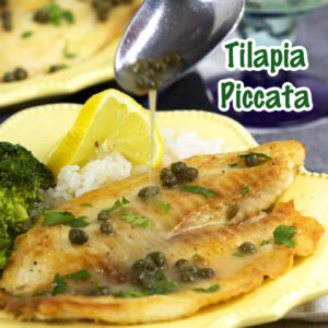pinterest image for tilapia piccata