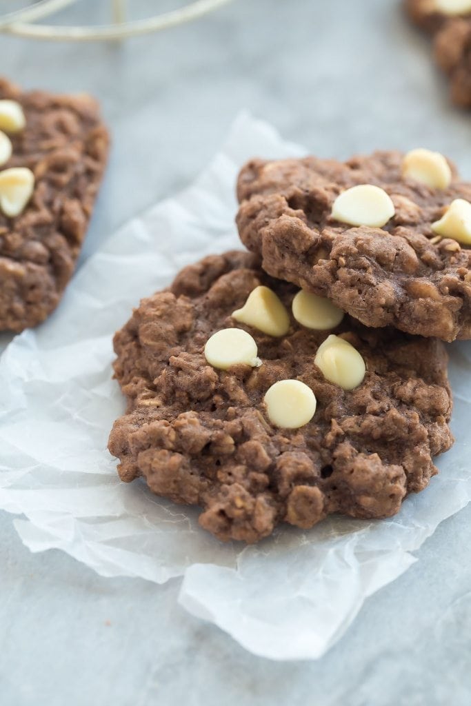 These Double Chocolate Oatmeal Cookies are packed with chocolate and chewy oats -- they make the perfect snack or easy treat and freeze beautifully! - recipe from RecipeGirl.com