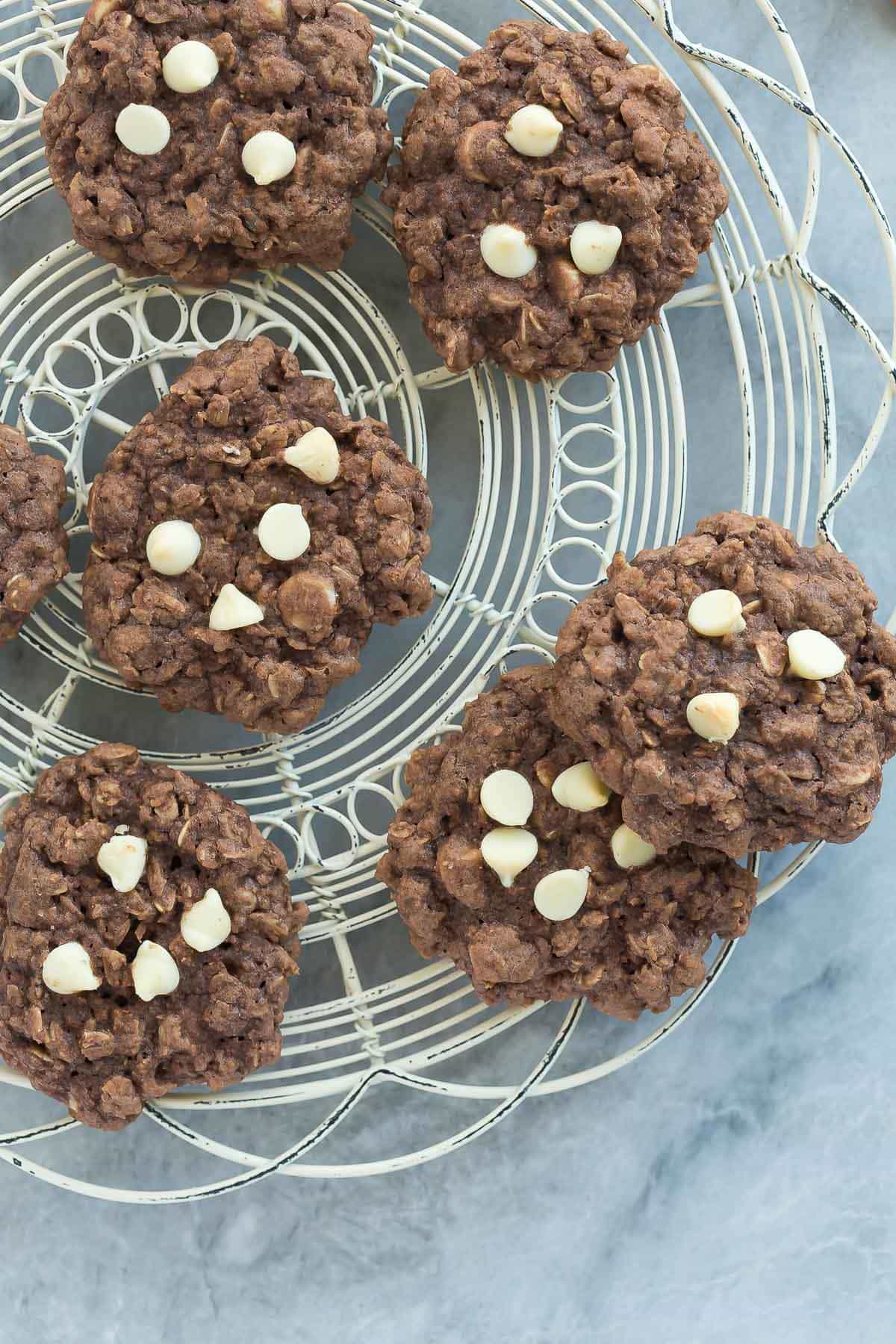 These Double Chocolate Oatmeal Cookies are packed with chocolate and chewy oats -- they make the perfect snack or easy treat and freeze beautifully! - recipe from RecipeGirl.com