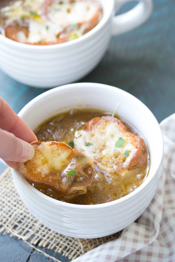 French Bread in Easy French Onion Soup 