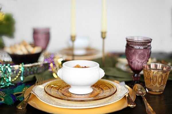 Mardi Gras Dinner Party Menu -- recipes, decor and table setting ideas - from RecipeGirl.com