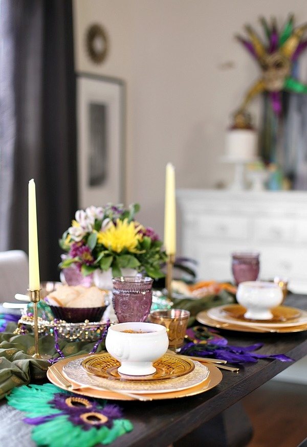 Mardi Gras Dinner Party Menu -- recipes, decor and table setting ideas - from RecipeGirl.com