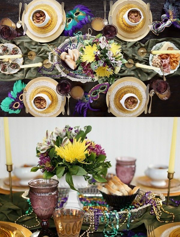 Mardi Gras Dinner Party Menu -- recipes, decor and table setting ideas - from RecipeGirl.com