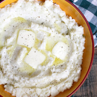 cauliflower mashed potatoes in a bowl