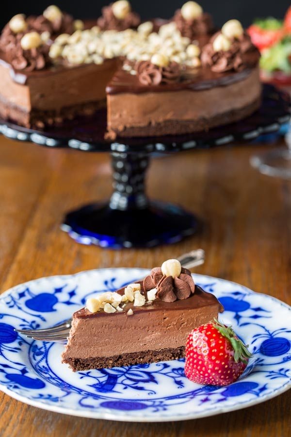 Chocolate Hazelnut Mousse Cake recipe from RecipeGirl.com