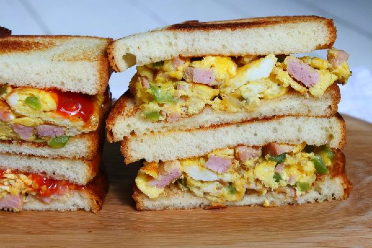 denver sandwiches cut in half and stacked