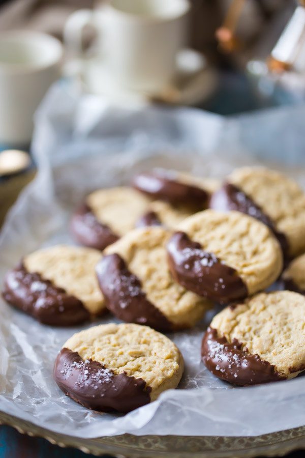 Soft Almond Butter Cookies with Dark Chocolate and Sea Salt : recipe from RecipeGirl.com