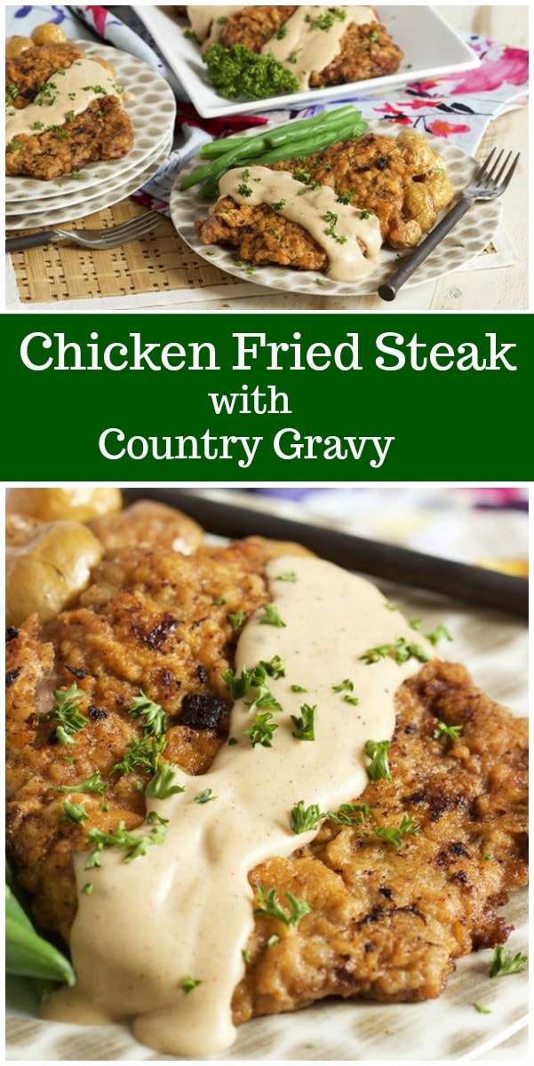 Chicken Fried Steak with Country Gravy recipe from RecipeGirl.com #chickenfriedsteak #countrygravy #southern #recipe #RecipeGirl