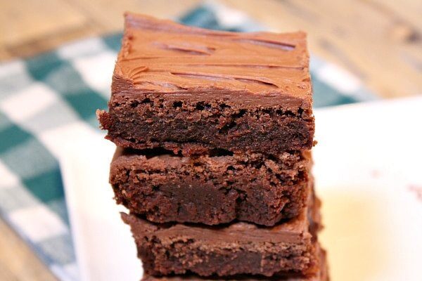 Irish Whiskey Brownies - a fudgy brownie recipe with chocolate- whiskey frosting - from RecipeGirl.com