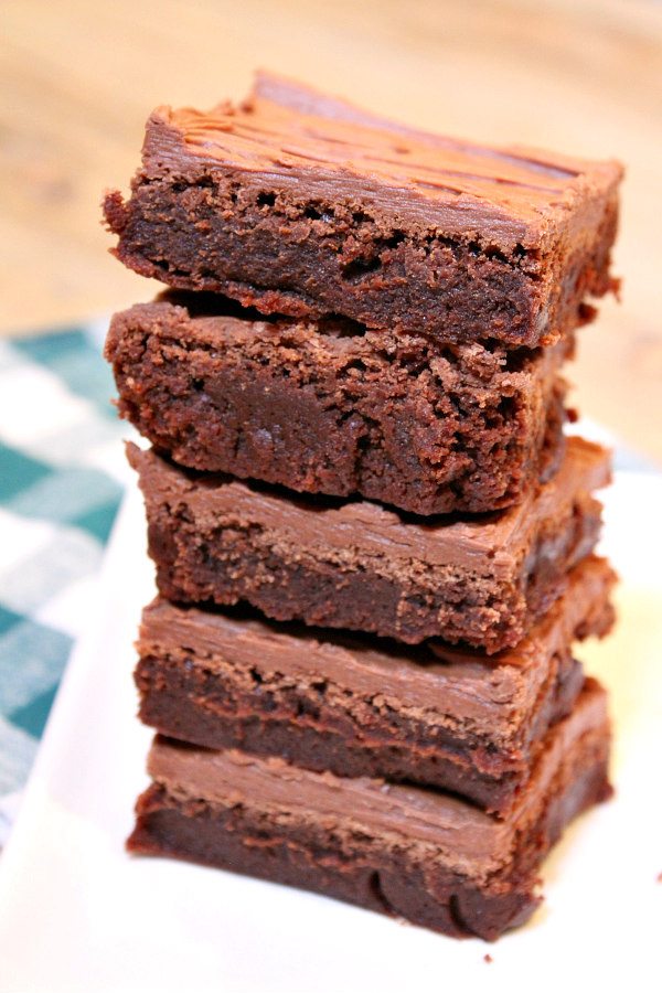 Irish Whiskey Brownies - a fudgy brownie recipe with chocolate- whiskey frosting - from RecipeGirl.com