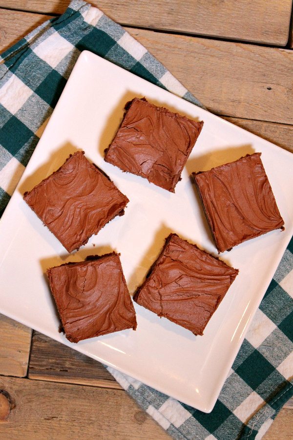 Irish Whiskey Brownies - a fudgy brownie recipe with chocolate- whiskey frosting - from RecipeGirl.com