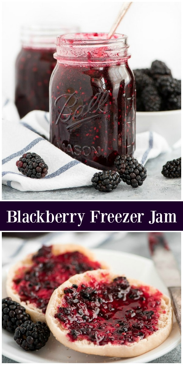 pinterest collage image for blackberry freezer jam