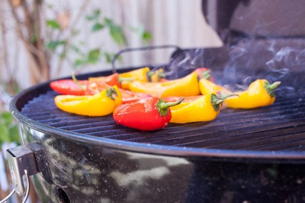 Grilled Sweet Peppers with Goat Cheese - recipe from RecipeGirl.com