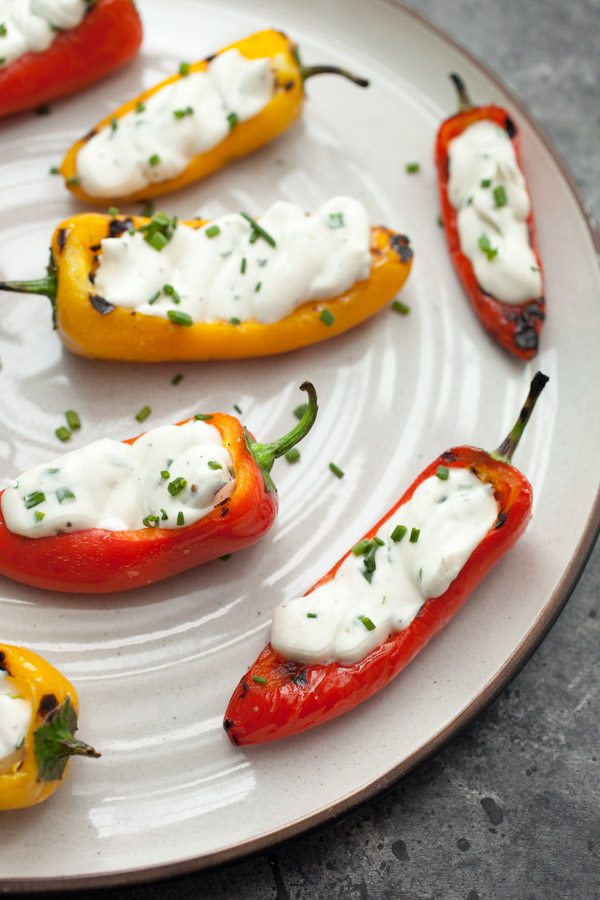 Grilled Sweet Peppers with Goat Cheese - recipe from RecipeGirl.com