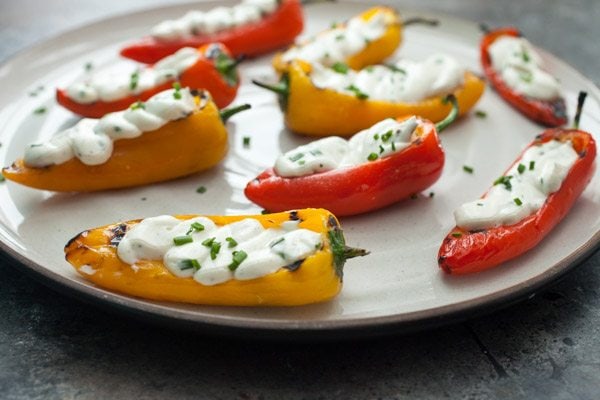 Grilled Sweet Peppers with Goat Cheese - recipe from RecipeGirl.com