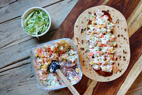 Making BBQ Ranch Grilled Chicken Wraps 