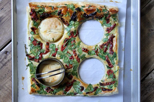 Baked Italian Pastry with cutouts for eggs