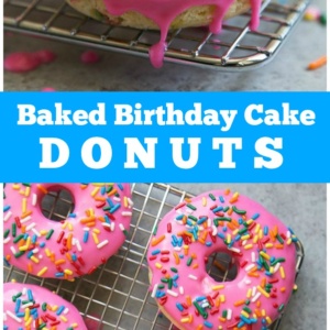 pinterest collage image for baked birthday cake doughnuts