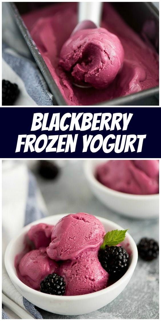 Pinterest collage image for blackberry frozen yogurt