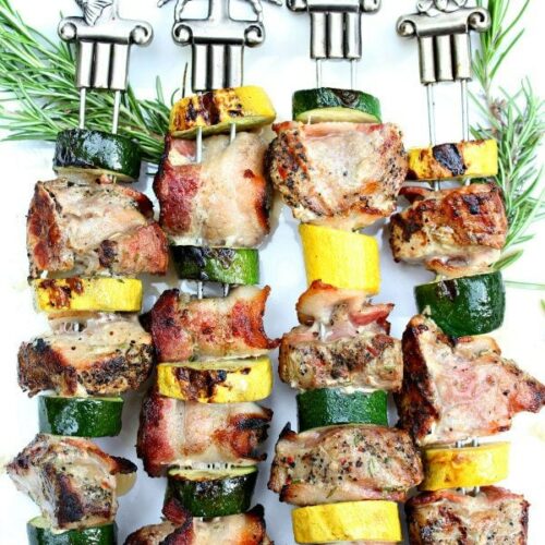 Grilled Bacon Rosemary Pork Tenderloin Kebabs Recipe Girl