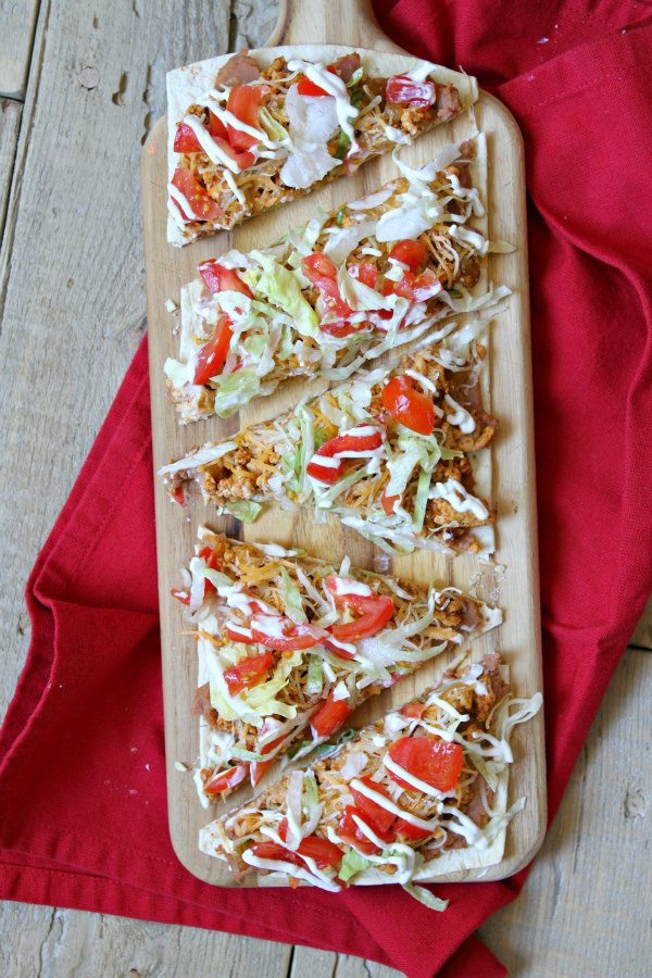 Skinny Taco Pizza cut into slices