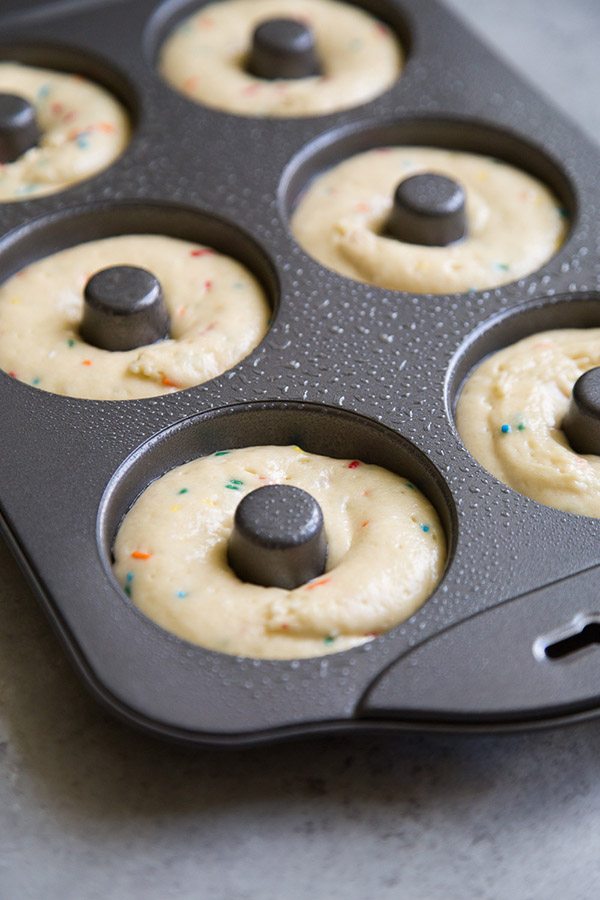 Doughnut batter in a donut pan