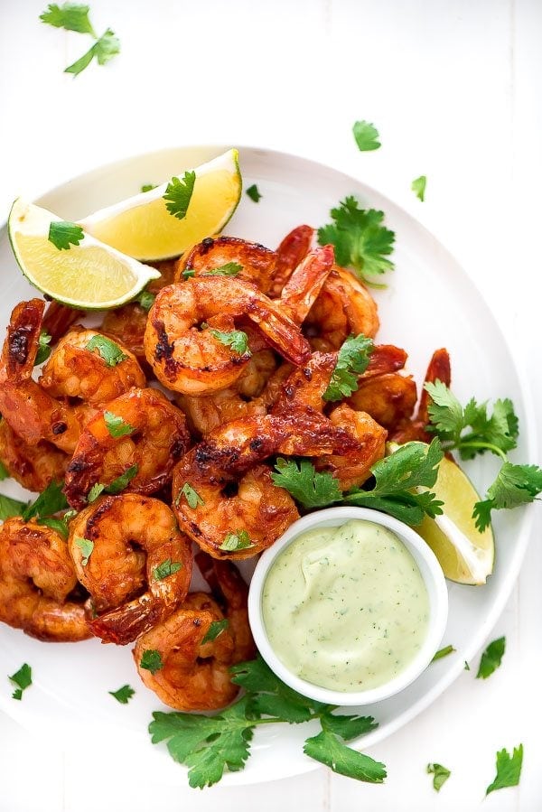 Grilled Cilantro Lime Shrimp with avocado sauce