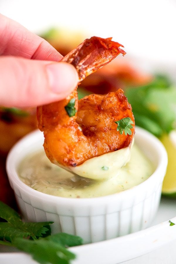 Grilled Cilantro Lime Shrimp with Avocado Dip