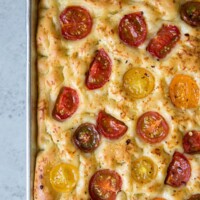 Tomato Focaccia Bread in a sheet pan