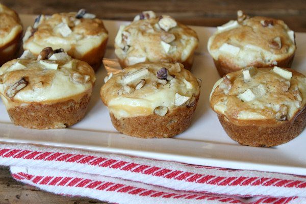 Apple Walnut Cheesecake Muffins recipe by RecipeGirl.com