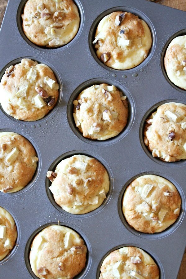 Apple Walnut Cheesecake Muffins recipe by RecipeGirl.com