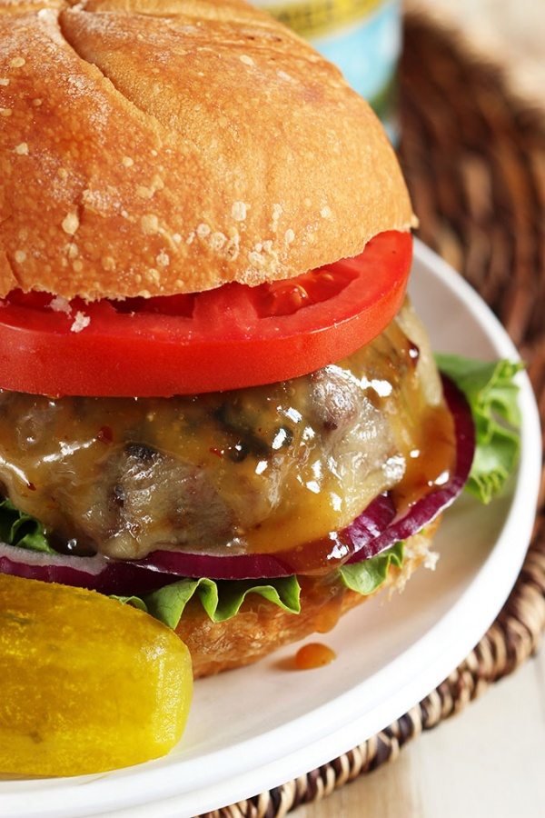 Bacon Burgers with Maple Bourbon Caramelized Onions - Butter Be Ready