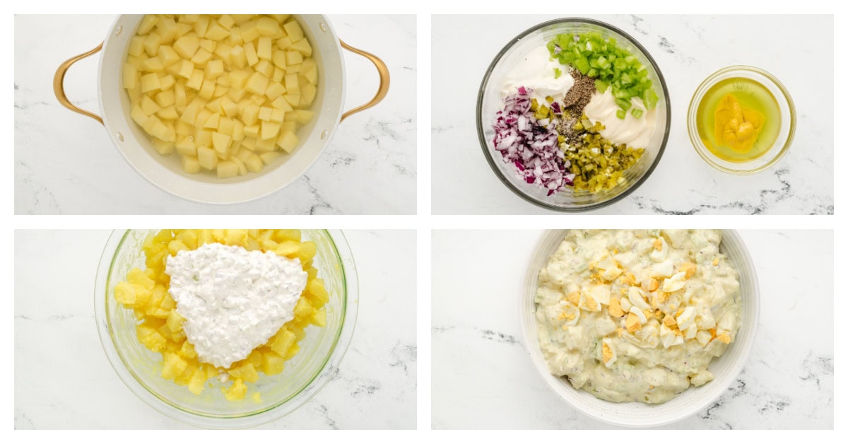 The perfect potato salad for every barbecue! American Potato Salad recipe from RecipeGirl.com four photos showing how to make american potato salad